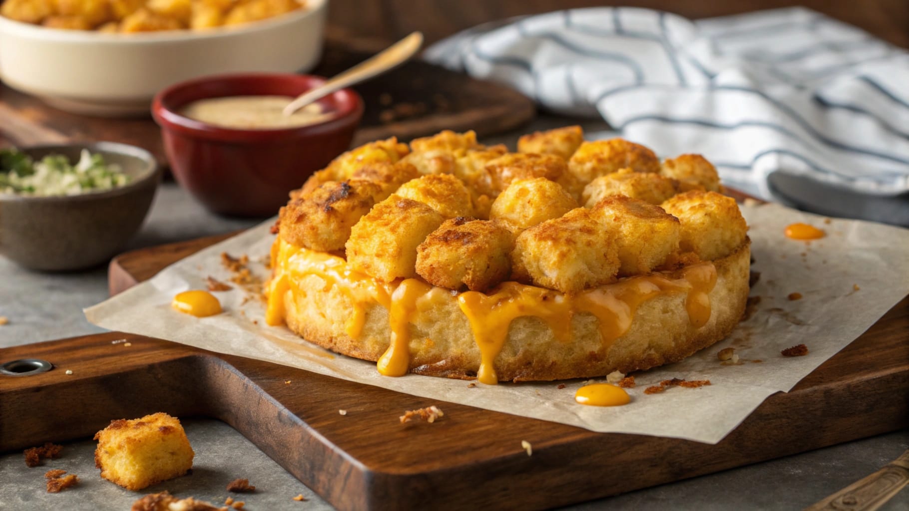 Golden and crispy taco tater tot casserole fresh out of the oven.